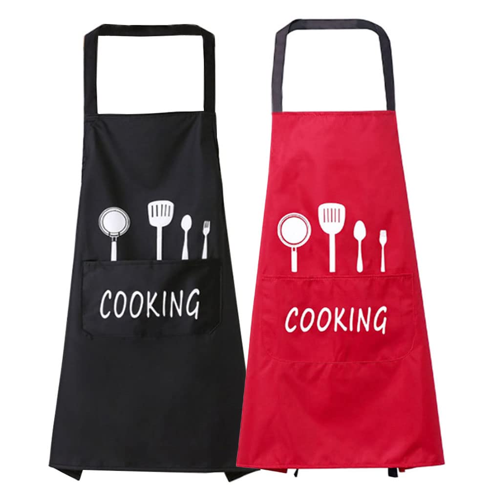 2 Piezas Delantal de Cocina para Hombres y Mujeres, Delantal Impermeable con 2 Bolsillos, para Cocina, Restaurante