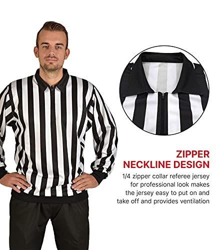 Chinfun Men's Official Ref Shirts Jerseys Black & White Stripe Referee Costume Uniform Umpire Jersey Long Sleeve For Basketball Football Soccer Hockey #TOP3
