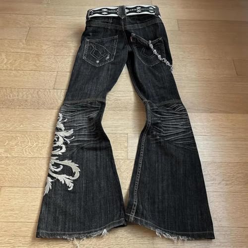 Women's Embroidered Jeans Punk Flared Pants y2k Washed Pants Gothic Heart Full Jeans Hip-hop3