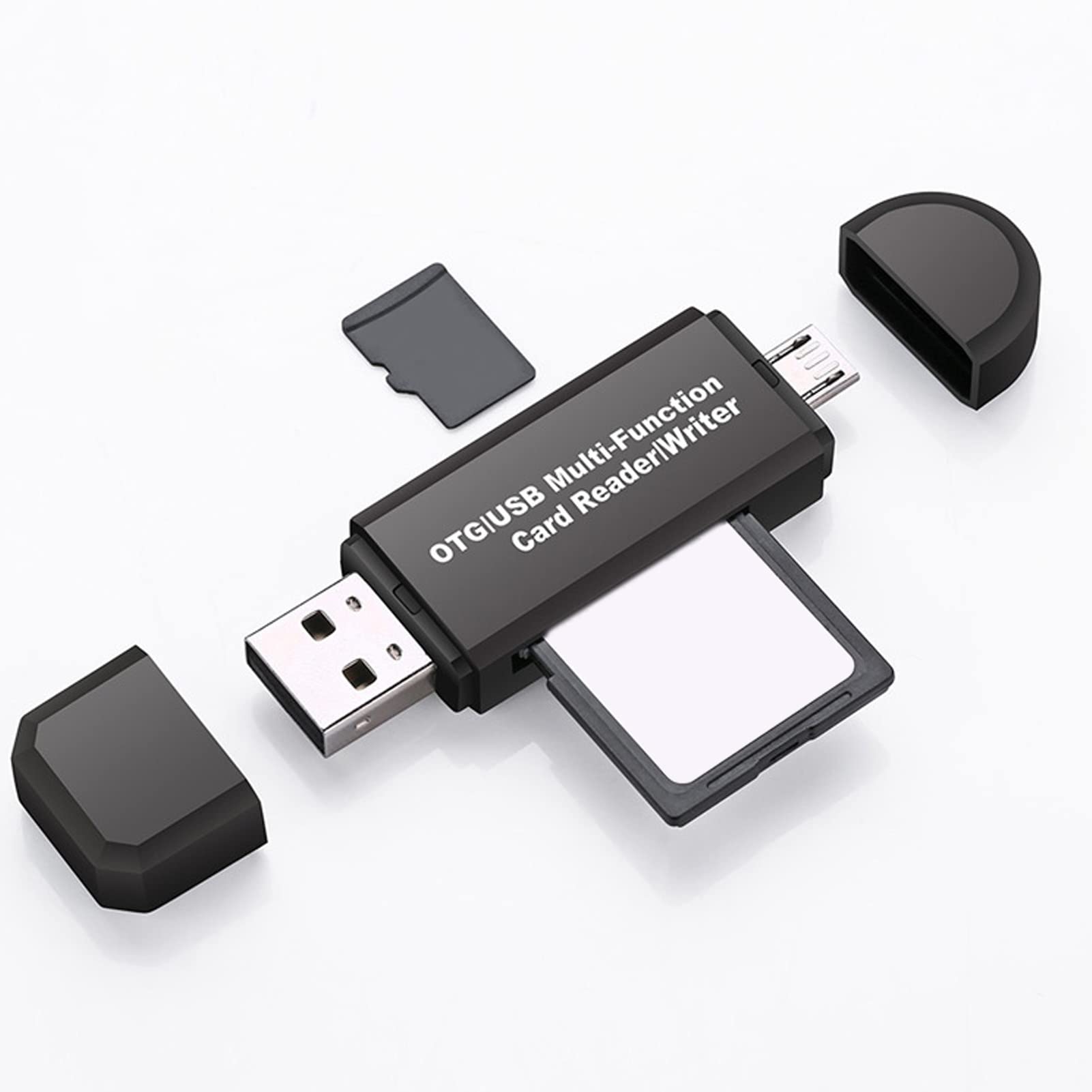 Bewinner Micro USB OTG Adapter, Portable USB 2.0 Memory Card Reader, 64G 2 in 1 Male Memory Card Storage Card Reader for Smartphone and Computer(Black)