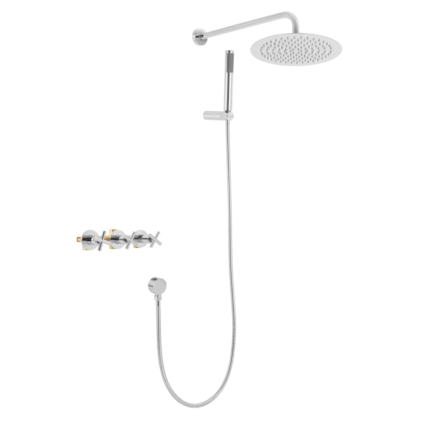 Dispositivo de ducha montado en la pared NPT de 1/2 pulgadas, interfaz estándar, ducha de mano montada en la pared (ángulo ajustable de 45°) con soporte para alcachofa de ducha de pared y asas de 3
