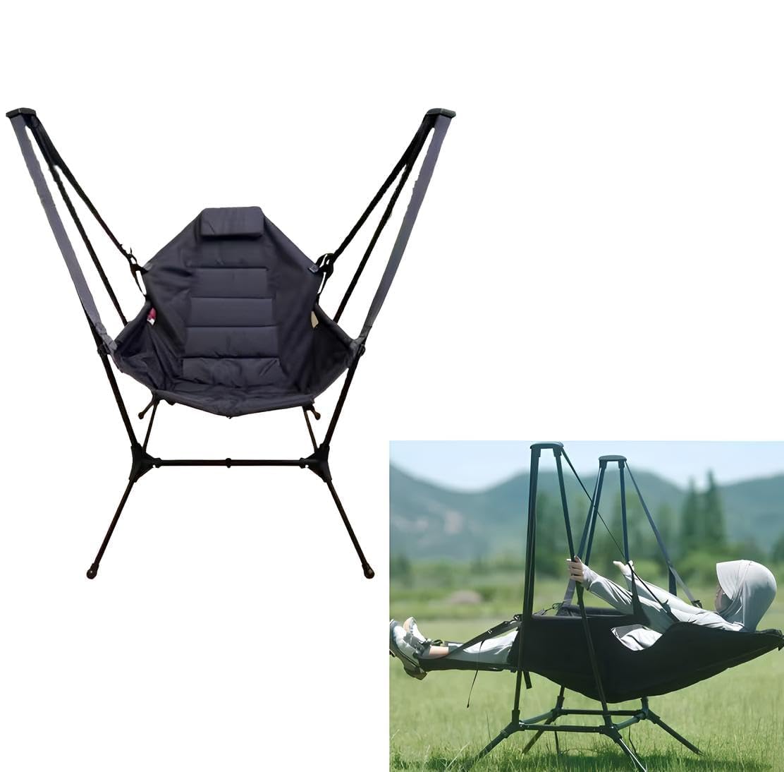 LASALE Portable Folding Hammock Swing Chair with Padded Seat, Heavy-Duty 150kg Capacity, Indoor/Outdoor Camping Lounge Chair with Storage Bag – Ideal for Relaxation, Travel, and Backyard Use
