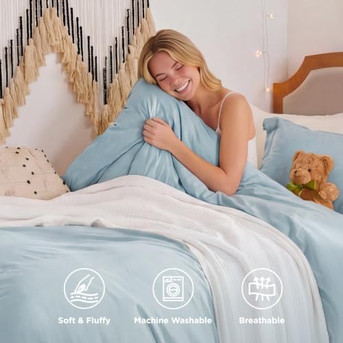 Image of Bedsure Prewashed Twin Duvet Cover, Cotton-Like Bedding Set, Baby Blue | Ultra Soft, Relaxed Texture, Twin XL Breathable Comfort, Hidden Zipper, 8 Corner Ties, Easy Care, Year-Round Use