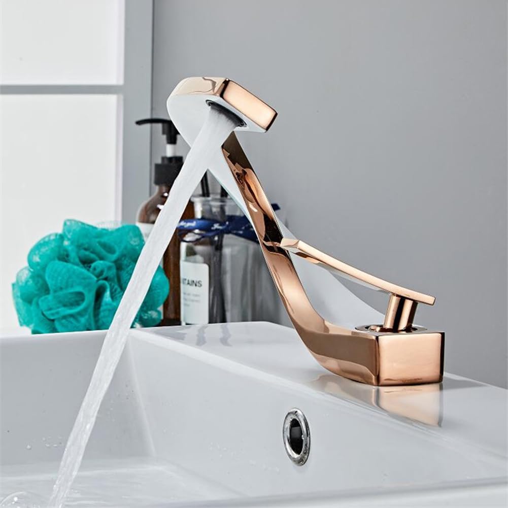Wasserhahn Bad Waschtischarmatur Messing Einhebel Mischbatterie Waschbecken Armatur, Badarmatur Waschtischbatterie Badezimmer, Roségold