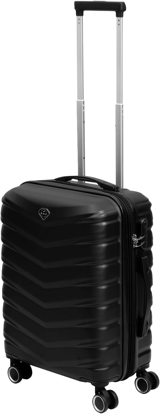 20" Cabin Suitcase, Expandable Travel Suitcase with 4 Dual Spinner Wheels, Hard Shell ABS Hand Luggage Carry On Travel Trolley Case with Lock, Lightweight, Durable, Pure Black, 43L