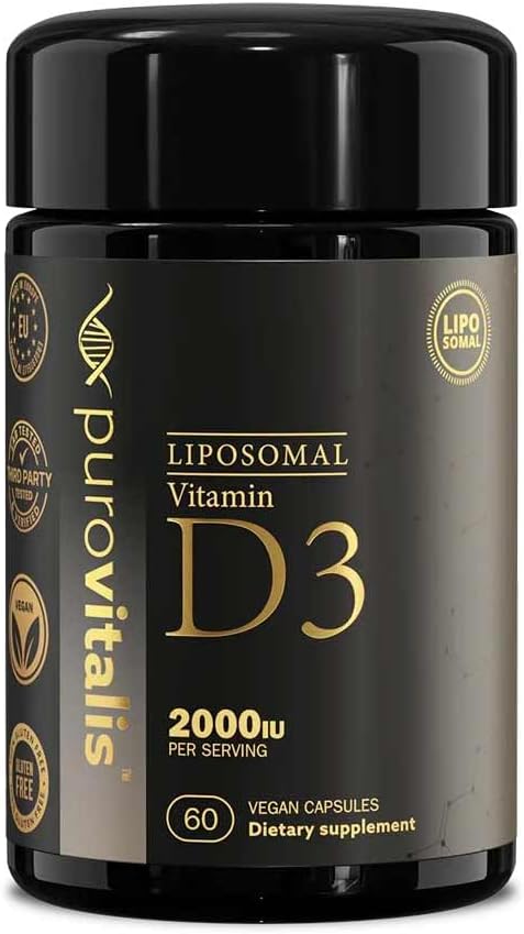 PUROVITALIS Liposomal Vitamin D3 2000iu, 60 Servings (60 Vegan Capsules), High Strength Anti-oxidant Supplement