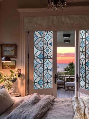 Image of Premium Vinyl Privacy Mandala Window Glass Sticker (24x72 Inch) - Self-Adhesive Film Decorative Opaque Sheet Tint Wallpaper for Glass Cover Window, Door, Office, Home.| Anti-UV. Blue