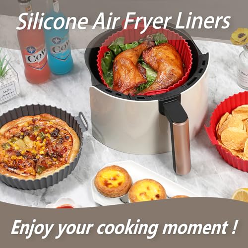 Image of Silicone Liners, Pot 2 Pcs Reusable Non-Stick Air Fryer Basket Bowl Fit 3-5QT Baking Replacement of Flammable Parchment Paper(Round, 6.5 Inch)