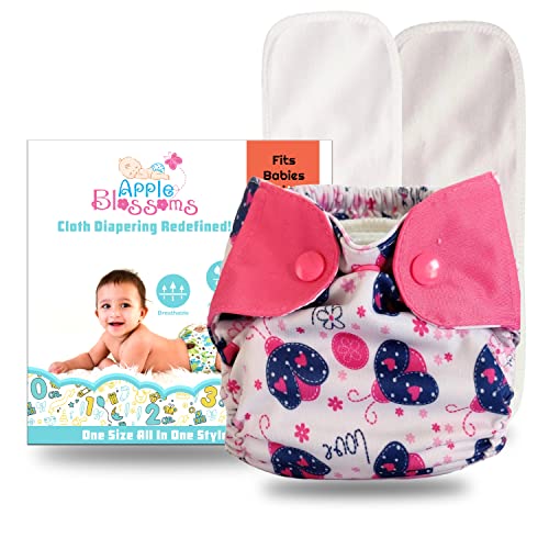 Image of Apple Blossoms Reusable Cloth diaper | New Born babies to 3M | CPSIA Certified 300+wash|Washable & Adjustable Snap Button | pack includes 1 Diaper with 2 organic Bamboo cotton inserts