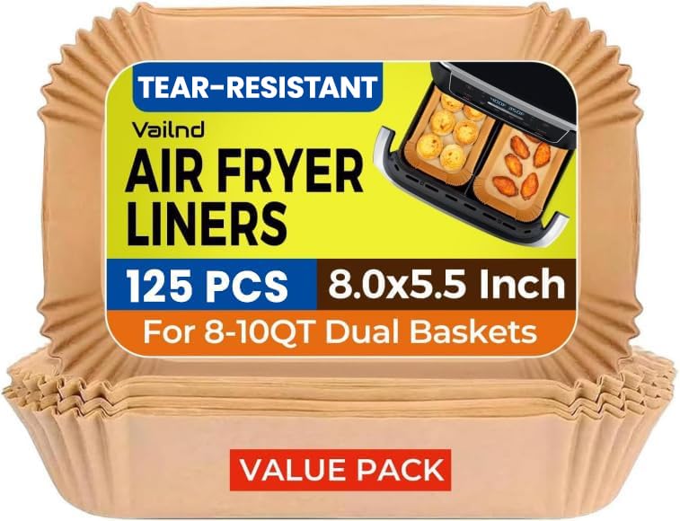Image of 125Pcs Air Fryer Liners Disposable for Dual Basket 8x5.5 Inch Rectangle