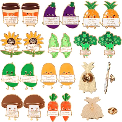 50 Pcs Funny Enamel Pins Bulk Positive Vegetable Lapel Pin Inspirational Pickle Pineapple Pin Gift for Employee Coworker
