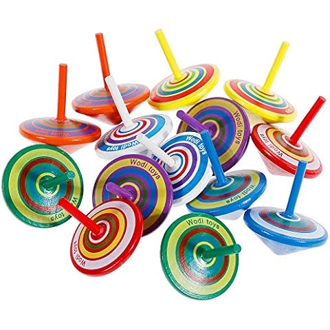 Faburo 14 Stück Kreisel Mitgebsel Kindergeburtstag Gastgeschenke Holzkreisel Kleine Geschenke Kinder (bunt) Cover
