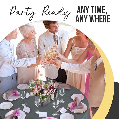 Image of Exquisite 66% Thicker Premium Silver Round Tablecloth 0.5 Mil 24 Pack Plastic Table Cloth Disposable 84 Inch Round Plastic Tablecloth Won't Tear Easily Like Cheap Thin Brands