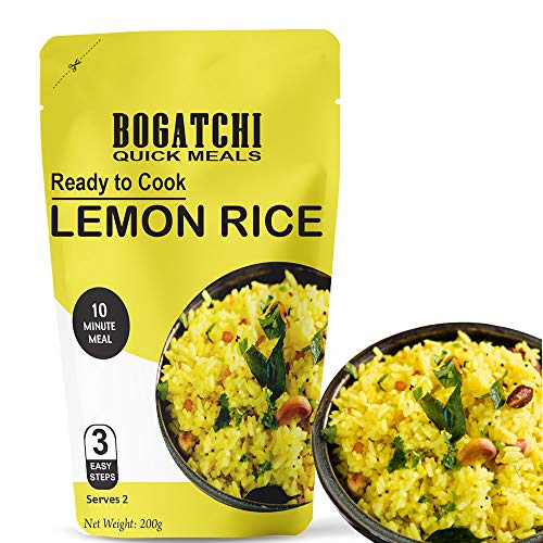 Image of BOGATCHI Quick Meals - Ready to Cook Authentic Lemon Rice - 200 g, Ready to Eat Meal and Tasty Instant Meal, 100% Natural Ingredients, No Preservatives, No Artificial Flavours & Colours