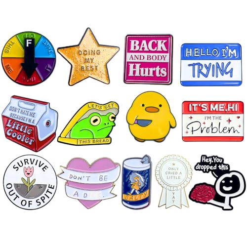 Funny Enamel Pins Cute Cool Fun Button Lapel Metal Brooch Pin for Backpacks Jacket Hat Bag Vest Bookbag Lanyard Work Teens Adults Cartoon Meme Silly Novelty Assorted Collective Trendy Bulk Set