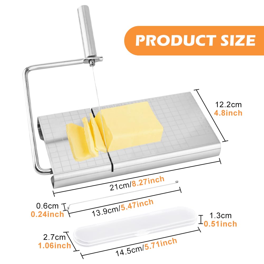 NINEFOX Cheese Slicers with 8 Replaceable Wires, Board and Measuring Grids, Adjustable Slicer Kit for Cheese, Butter