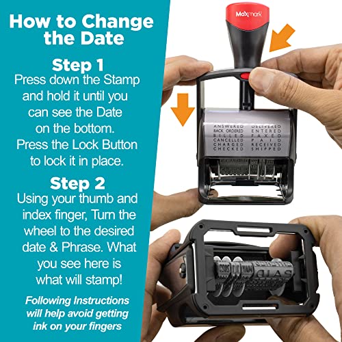 Maxmark 2024 Heavy Duty Date Phrase Stamp, Large Date Size - Exclusive 12-Year Band - Blue Ink #TOP4