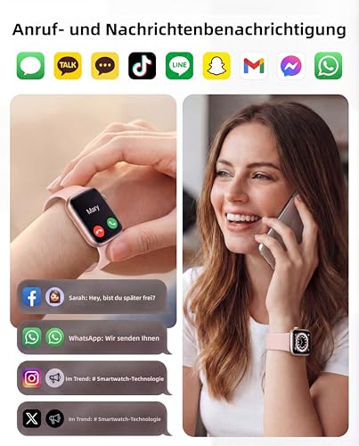 Smartwatch Damen Herren, 1.83" HD Fitnessuhr & Fitness Tracker mit Schrittzähler/Blutdruckmessung/Pulsuhren/Telefonfunktion, Schlaftracker… – Ansicht 4