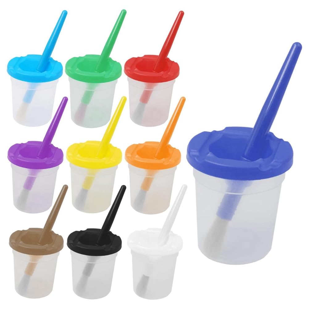 Schwamm Multicolor 10Pcs Paint Cups With Lids For Kids, Spill Proof Learning Color Cups For Artist