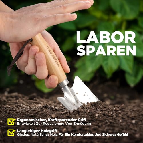 WORKPRO Gartenschaufel Klein 28 cm, Blumenkelle aus Hochwertigem, Dickwandigem Edelstahl mit Holzgriff, Robust und Langlebig, Pflanzschaufel zum Graben, Pflanzen und Umpflanzen