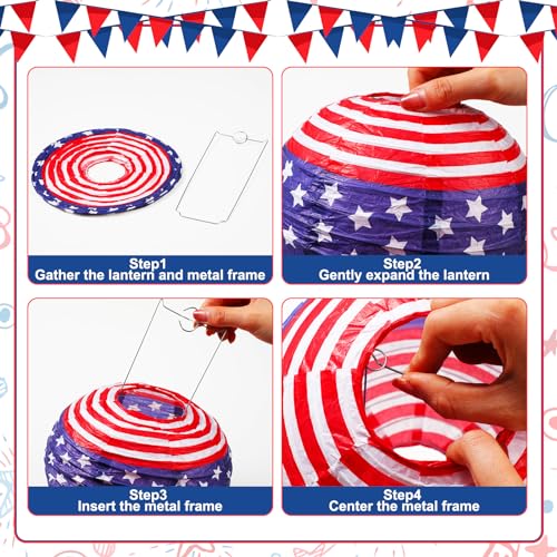 Image of Panelee 12 Pcs Patriotic Hanging Paper Lanterns 4th of July Party Decorations Red White and Blue Round Lanterns 8 Inch for Independence Day Office Classroom Party Supplies Indoor Outdoor