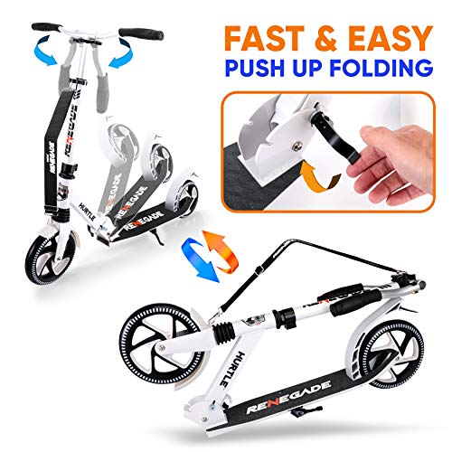 Hurtle Scooter – Scooter For Teenager – Kick Scooter – 2 Wheel Scooter With Adjustable T-Bar Handlebar – Folding Adult Kick Scooter With Alloy Anti-Slip Deck, White #TOP2