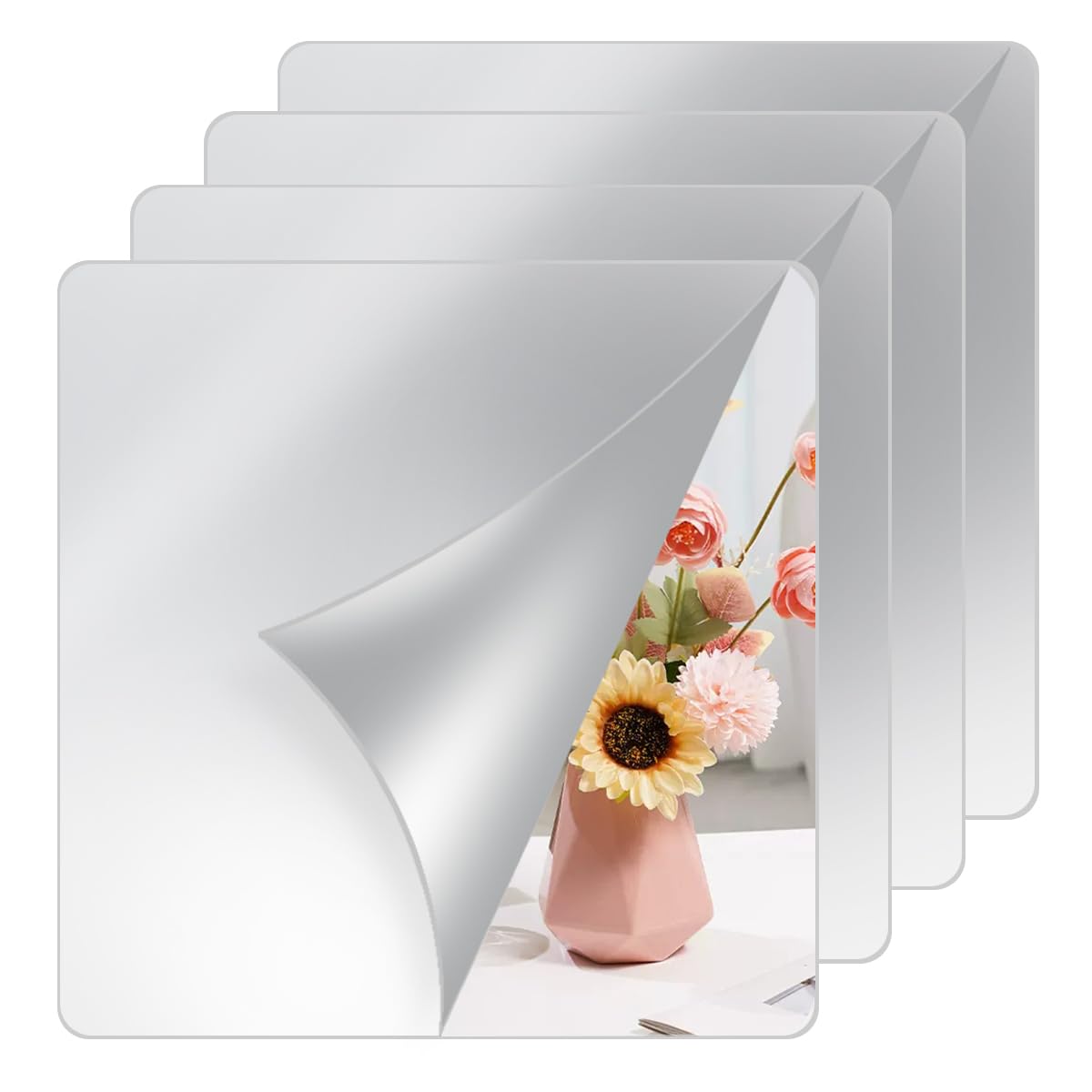 Miroirs Adhésifs Carrés 20x20cm - Lot De 4 - Acrylique Incassable - Déco Murale Enfant Et Salon