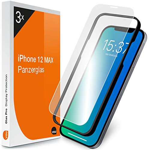 vau kompatibel mit iPhone 12 Pro Max Panzerglas (6.7) - Glas Pro Schutzfolie 3 x Folie Vorne + Installationswerkzeug (Full Screen Displayschutzfolie Front kompatibel mit Apple iPhone12 Pro Max)