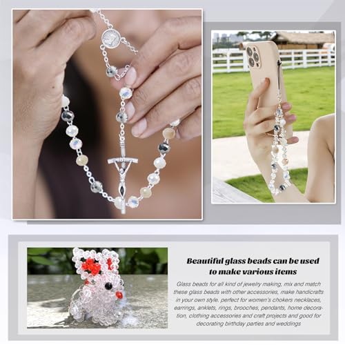 TOAOB 1000pcs Assorted White Crystal Glass Beads Rondelle Faceted Spacer Beads 4mm 6mm 8mm Loose Bead with Elastic Thread and Steel Needle for Bracelets Necklace Earrings Jewelry Making - Image 4
