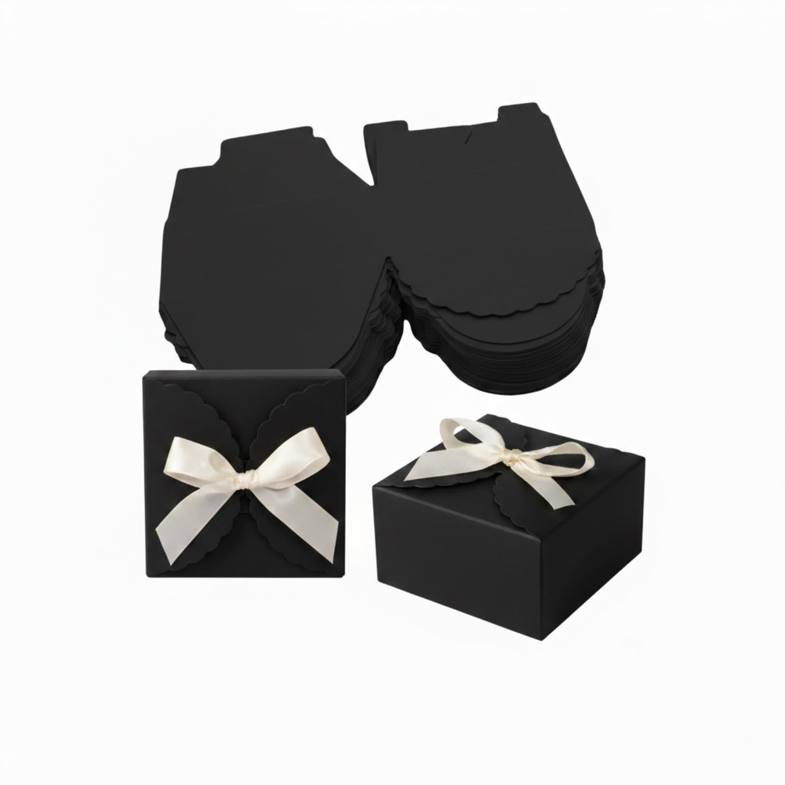 30pcs Paper Candy Boxes, FLZOOY 9 x 9 x 5cm Gift Boxes Favor Box with Ribbon for Wedding Baby Shower Birthday Party (Black)