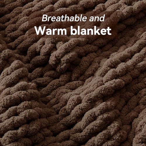 Negwoo Grobstrick-Überwurfdecke, 76,2 x 101,6 cm, Chenille-Garn für Bett, Couch, handgefertigt, Dunkelbraun, gehäkelt, groß, dick… – Ansicht 3