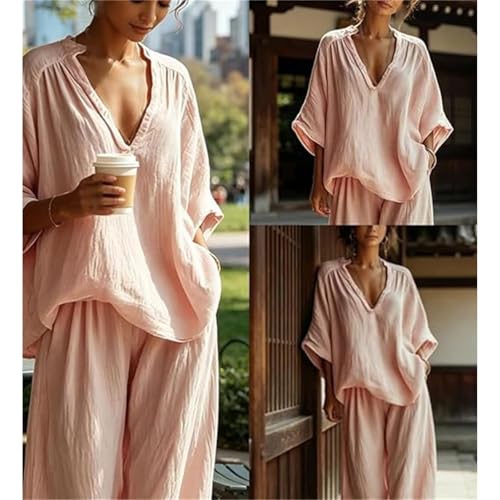 Conjunto rosa con manga murciélago de gran tamaño y estilo bohemio 3