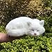 Lifelike White Sleeping Cat Figurine - Realistic Curled Up Faux Fur Kitten Statue, Handcrafted Plush Kitty Home Office Decor, Collectible Gift for Cat Lovers, Stuffed Animal Doughnut Pose Pet Replica