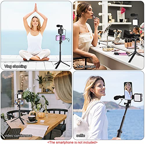 Vlog ing Kit Mini LED Video Light + Super Cardioid Condenser Microfone + Giratório Phone Clip + Trip