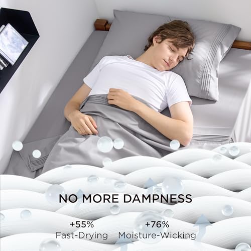Image of Bedsure Twin XL Sheet Sets, Dorm Bedding, GentleSoft Breathable Extra Long Twin Sheets & Pillowcases, Moisture Wicking Cooling, Deep Pocket Fits Mattress Up to 21 Inches Thick, Light Grey