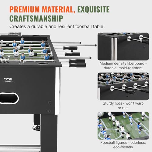 Tischkicker-Set, 139,7 cm, für Zuhause, Familie und Spielzimmer, inklusive 4 Bällen und 4 Getränkehaltern, Standard-Fußballtisch für den Innenbereich, Schwarz – Bild 5