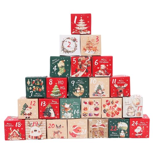 Caja de cuenta regresiva para llenar | Caja de cuenta regresiva de Navidad de 24 días rellenable | Contenedor de cartón decoración para vacaciones de invierno, adolescentes, estudiantes