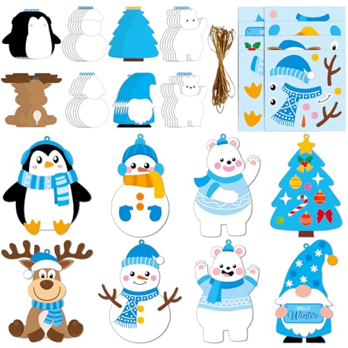 Lonfliness 48 Sets Winter Crafts for Kids Christmas Arts and Crafts DIY Snowman Gnomes Penguin Ornaments Decoration Winter Crafts Stickers Xmas Party Favor for Holiday Art Project Classroom Activities
