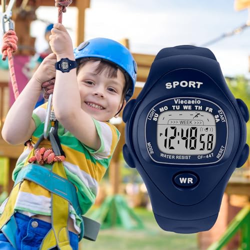 Image of Kids Digital Watch for Boys Girls,2 Interchangeable Silicone Straps, 50M Waterproof & Shockproof Sports Watch with 7-Color LED Backlight, Alarm, Stopwatch, Calendar (Ages 5-18) (Pink & Blue)