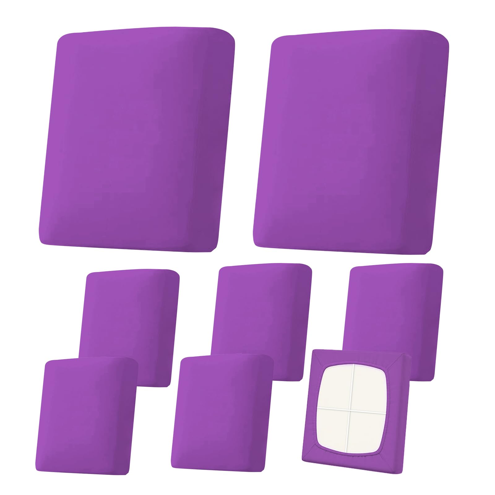 8pcs patio cushion covers stretch, outdoor couch replacement slipcovers wateproof washable reusable furniture protector, purple