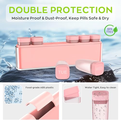 Image of Weekly Pill Organizer 1 Time a Day, HIONXMGA Portable Detachable Travel Pill Box 7 Day, Large Once Daily Pill Holder Case, Color-Coded Dispenser for Vitamin Medicine Supplement Fish Oil, Pink