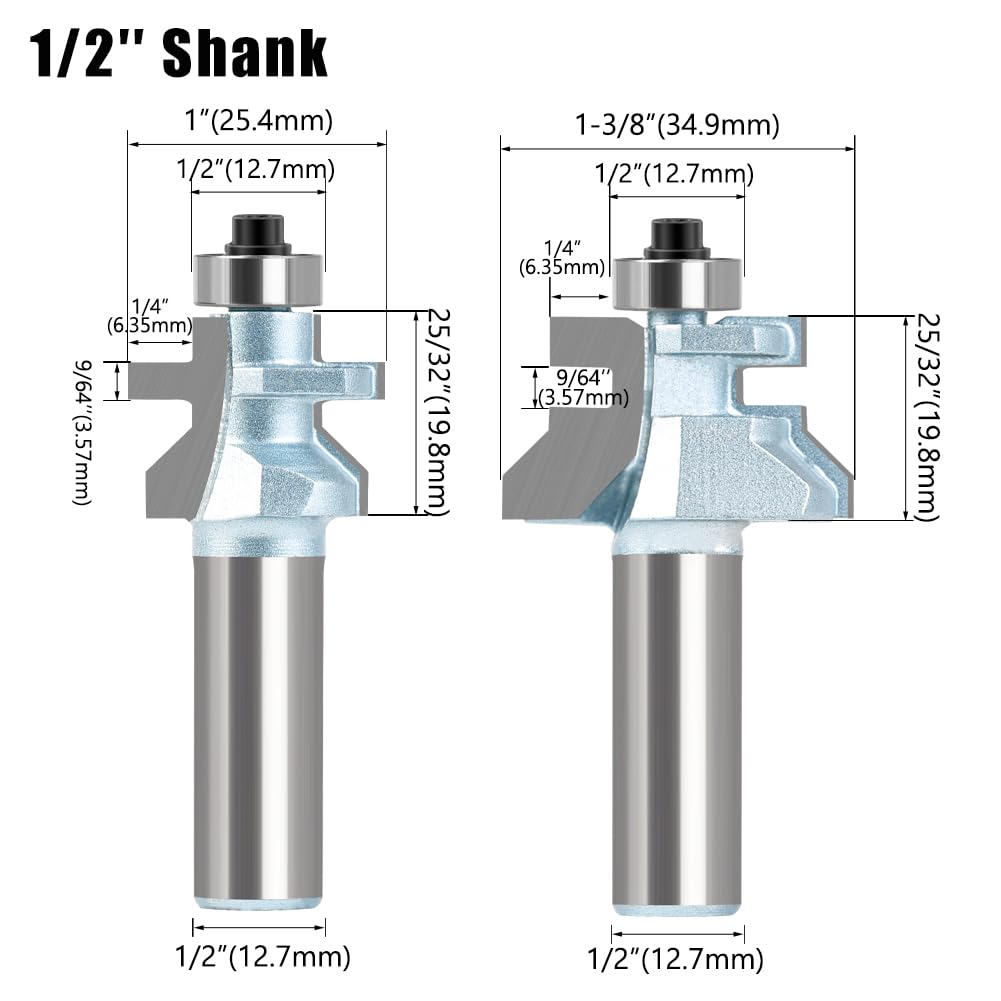 Punta per fresa per scanalatura 2 pezzi 1/2in gambo V-Groove lingua router bit, cuscinetto a sfere in acciaio ad alta velocità fresa for lavorazione del legno for giunti di precisione