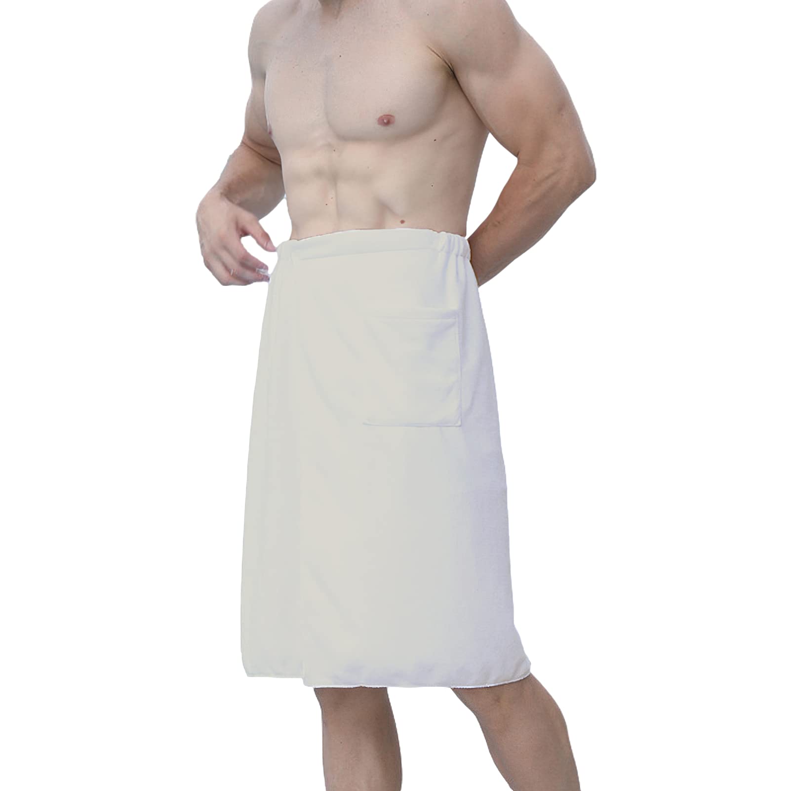 Jamron Mens Adjustable Bath Towel Wrap - Wearable Towel Skirt with Pocket for Gym Shower Sauna Spa & Beach Cover Ups White S - Image 2
