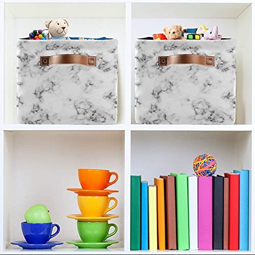 2 Cesti Portaoggetti Pieghevoli A Cubo Con Manici - Stampa Marmo Bianco 3D, In Tela Resistente - 38x28x24 Cm Per Cameretta, Bagno, Cucina E Armadio