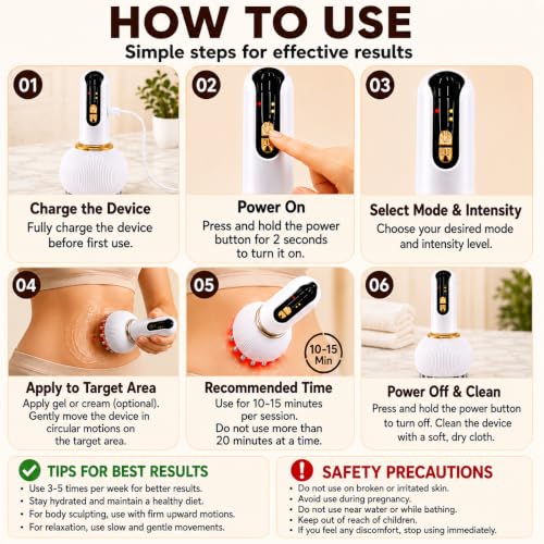 Image of Lymphatic Drainage Massager & Anti-Cellulite Tool for Legs Arms Belly Sculpting Machine with Microcurrent Light Heat Vibration Reduces Stretch Marks Rechargeable White