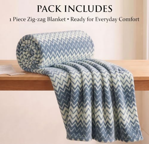 Image of SANMARINO Premium 300 GSM Double Bed Flannel Blanket | Ultra Soft Zig Zag Plush Blanket | All Season Lightweight & Cozy | AC Blanket for Bed, Sofa, Couch, Travel & Camping | 220x230 cm,Cream & Grey