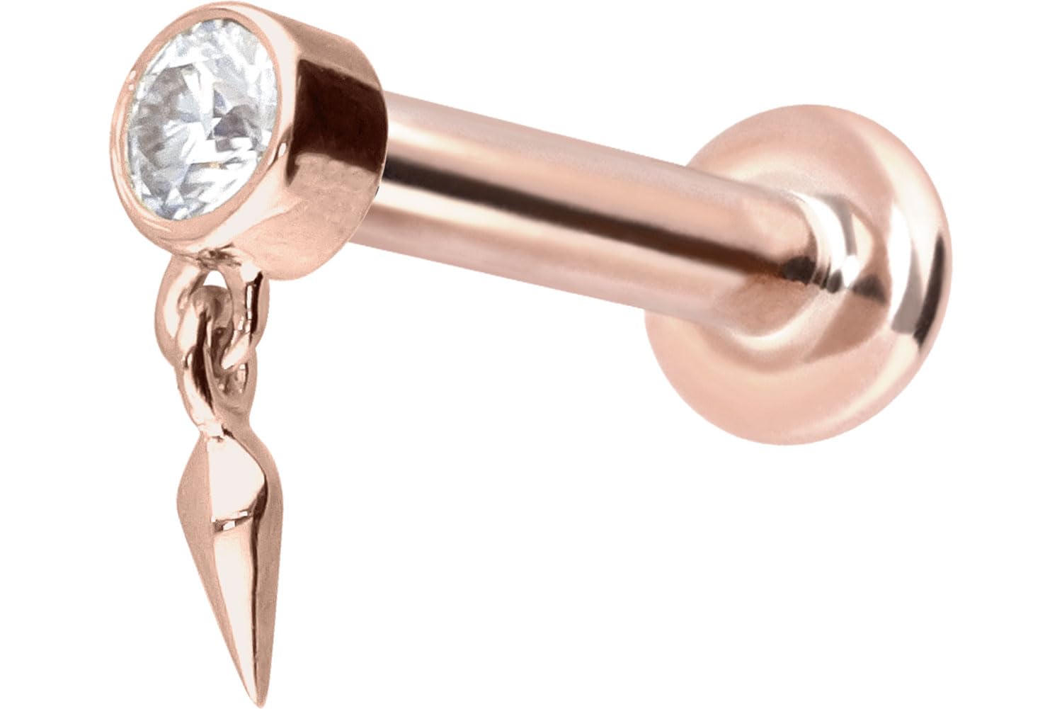 PIERCINGLINE 14 Karat Gold Labret Ohr-Piercing mit Push Fit MOISSANIT+ SPITZE Farb & Größenauswahl