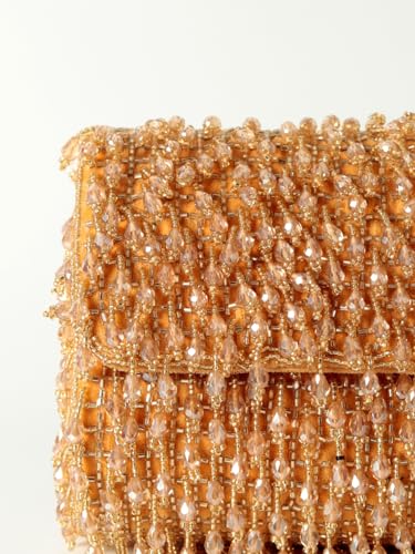 Image of THE TAN CLAN Rosa Golden Flap Over Clutch Bag for Women- Elegant Evening Handbag, Purse, Perfect for Weddings, Parties & Special Occasions
