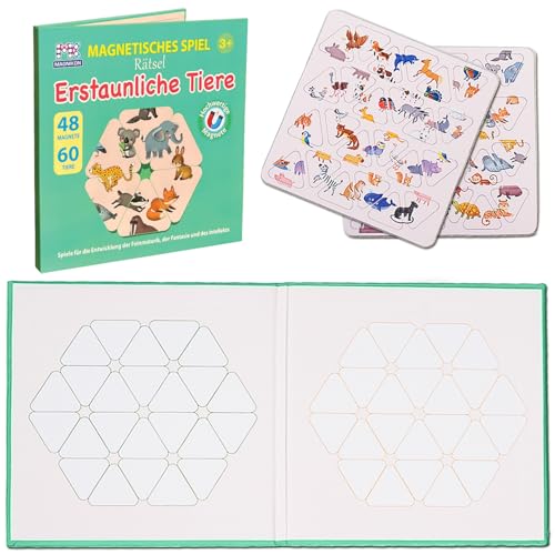 MAGNIKON Magnetisches Spiel Rätsel Erstaunliche Tiere, 46 Magnete, Lernpuzzle, Logik trainieren, Logikspiele für Kinder, Reisespiel für unterweg, Geschenk für Kinder, Spielzeug ab 3 Jahren
