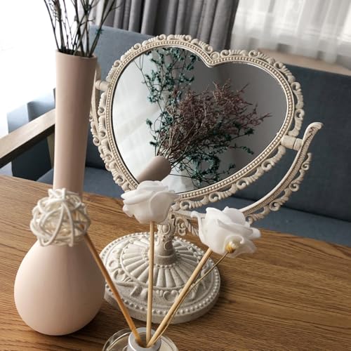 Espejo vintage de maquillaje de mesa giratorio Beige miniatura 3